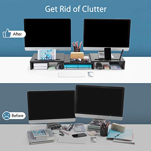 LORYERGO Monitor Soporte Madera Elevador Con Longitud y Ángulos Ajustables 2 ranuras funcionales adicionales Organizador de escritorio PC ordenador portátil Impresora