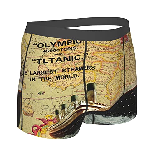 LUDOAN Ropa Interior para Hombre,Vintage Titanic Retro World Map Steamer Stamp,Boxer Briefs Calzoncillos cómodos y Transpirables Talla S