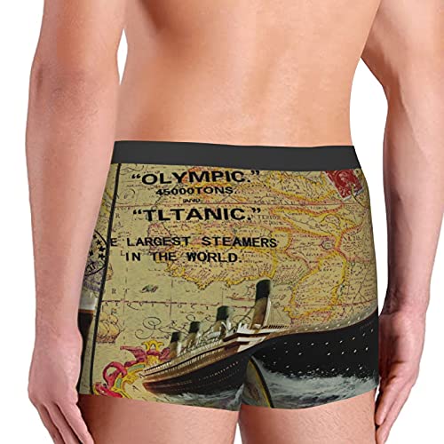 LUDOAN Ropa Interior para Hombre,Vintage Titanic Retro World Map Steamer Stamp,Boxer Briefs Calzoncillos cómodos y Transpirables Talla S