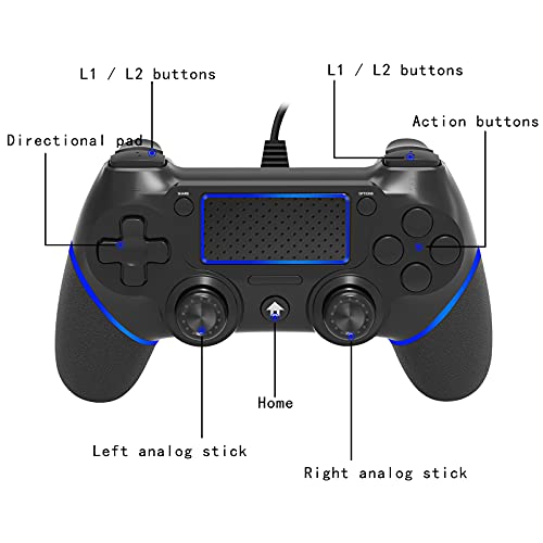 Lunriwis Mando para PS4,mandos ps4/Pro/Slim/PC con Cable para USB, Doble vibración, Antideslizante Bluetooth Gamepad Controlador para Playstation 4