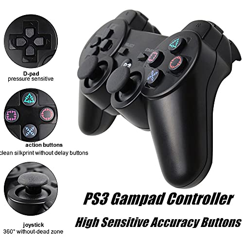 Lunriwis PS3 Mando,Mando Inalámbrico para PS3 Bluetooth Game Controller Joystick Gamepad Playstation 3 Dual Vibration 6 ejes USB Controller Wireless Joypad