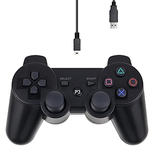Lunriwis PS3 Mando,Mando Inalámbrico para PS3 Bluetooth Game Controller Joystick Gamepad Playstation 3 Dual Vibration 6 ejes USB Controller Wireless Joypad