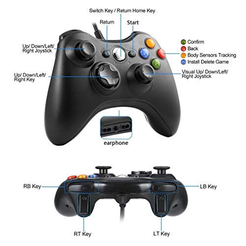 Lunriwis Xbox 360 Mando de Gamepad, Controlador Mando USB de Xbox 360 con Vibración, Controlador de Gamepad Wireless para Xbox 360 Mando para PC/Xbox 360 （Windows XP/7/8/10）