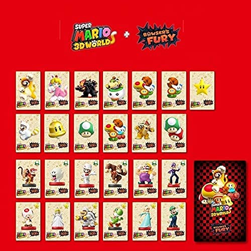 LUOWAN 25 tarjetas de juego NFC para Super Mario 3D World + Bowser's Fury, tarjeta NFC Amiibo compatible con Switch/Switch Lite con maletín de almacenamiento
