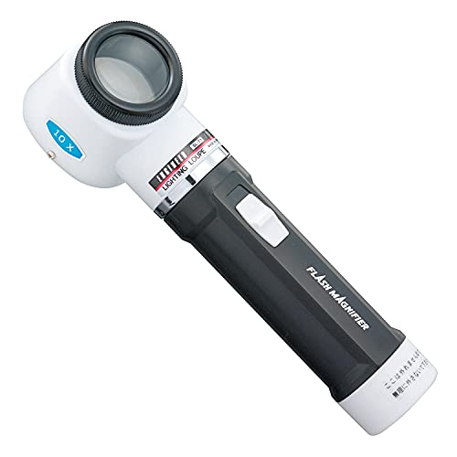 Lupa de inspección de aumento 10X iluminada con escala graduada integrada (lupa manual con luz). Fabricado en Japón.
