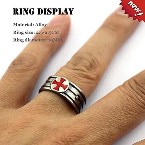 LYWER Anime Cosplay, 2-PCS Set Assassin'S Creed: Origins Knight Templario Cruzado Cruzado Rojo Cruz de Acero Inoxidable Collar Colgante y Anillo Hombre COS Ropa Accesorios