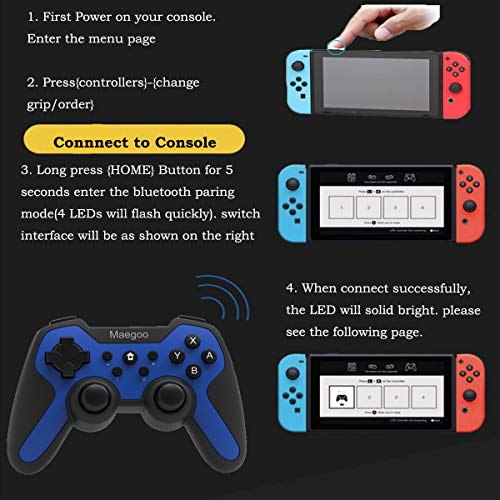 Maegoo Mando para Nintendo Switch, Mando Switch Bluetooth Inalámbrico Switch Pro Mando Gamepad Joypad con Función Gyro Axis/Dual Shock y Turbo