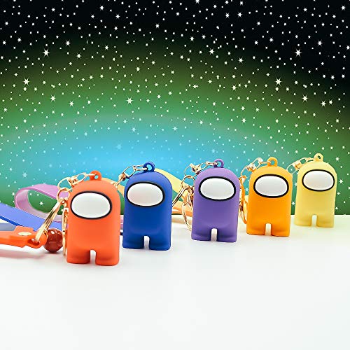 MAGIC SELECT 2Pcs Llavero Among Us de Silicona con Cascabel y Correa. Colgante de Videojuego de Impostores Twitch Gamer. Accesorio Mochila, Regalo niños cumpleaños juego del espacio. (Negro-Naranja)