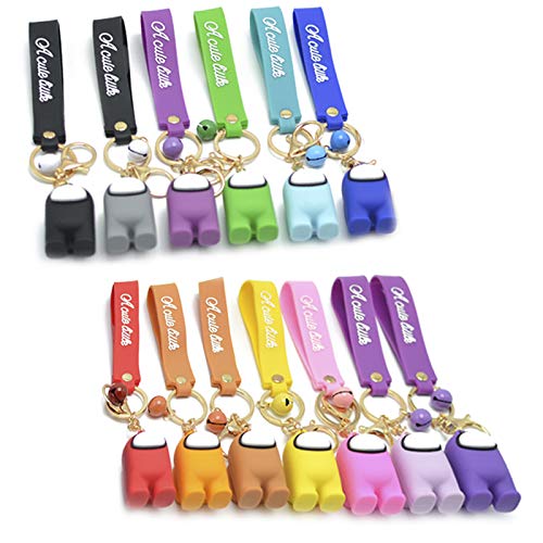 MAGIC SELECT 2Pcs Llavero Among Us de Silicona con Cascabel y Correa. Colgante de Videojuego de Impostores Twitch Gamer. Accesorio Mochila, Regalo niños cumpleaños juego del espacio. (Negro-Naranja)