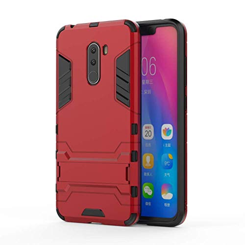 MaiJin Funda para Xiaomi Pocophone F1 (6,18 Pulgadas) 2 en 1 Híbrida Rugged Armor Case Choque Absorción Protección Dual Layer Bumper Carcasa con Pata de Cabra (Rojo)