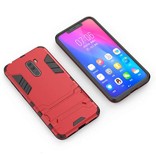 MaiJin Funda para Xiaomi Pocophone F1 (6,18 Pulgadas) 2 en 1 Híbrida Rugged Armor Case Choque Absorción Protección Dual Layer Bumper Carcasa con Pata de Cabra (Rojo)