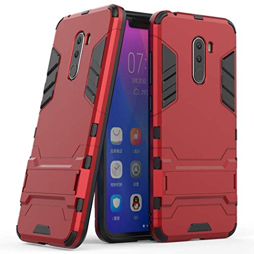 MaiJin Funda para Xiaomi Pocophone F1 (6,18 Pulgadas) 2 en 1 Híbrida Rugged Armor Case Choque Absorción Protección Dual Layer Bumper Carcasa con Pata de Cabra (Rojo)