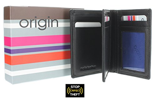 Mala Leather Colección Origin Cartera Compacta Bi-Fold de Cuero con Protección RFID 172_5 Negro