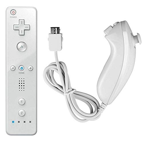 Mando a Distancia de Wii y Nunchuk, Mando y Nunchunk para Nintendo Wii, Control Remoto Gamepad con Funda de Silicona Blanco