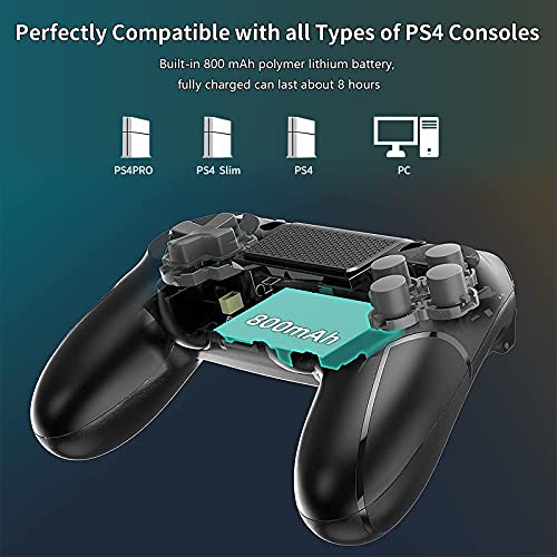 Mando Bluetooth Inalambrico para PS-4/Playstation 4/PC,Vibración de Doble Motor 800mAh Panel Táctil,Joystick Gamepad Mandos para PC Gaming Compatible PS-4/Play 4,Controller para PS-4 (Negro)