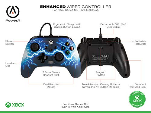 Mando con cable mejorado de PowerA para Xbox Series X|S: Arc Lightning