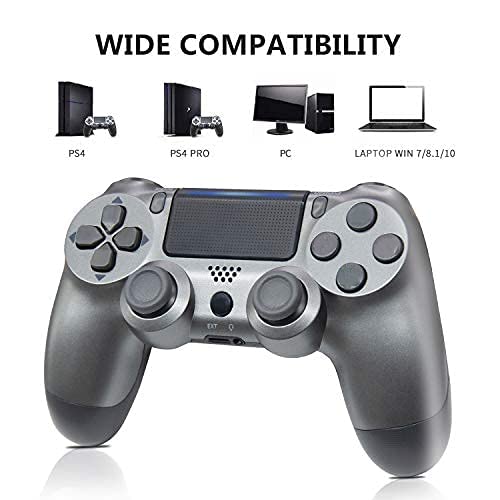 Mando Controlador negro compatible con PS4 Host, control remoto inalámbrico de vibración dual con consola DS4, Joystick de gamepad gris acero con panel táctil, altavoz, auriculares, acero negro