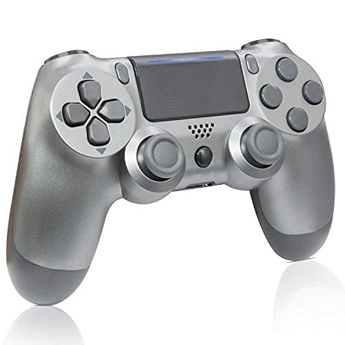 Mando Controlador negro compatible con PS4 Host, control remoto inalámbrico de vibración dual con consola DS4, Joystick de gamepad gris acero con panel táctil, altavoz, auriculares, acero negro