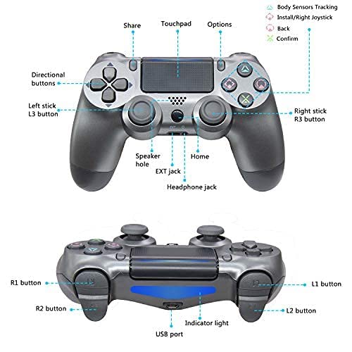 Mando Controlador negro compatible con PS4 Host, control remoto inalámbrico de vibración dual con consola DS4, Joystick de gamepad gris acero con panel táctil, altavoz, auriculares, acero negro