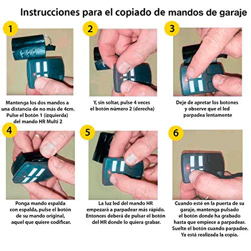 Mando Garaje Universal Multifrecuencia HR Matic Multi 2 Compatible Frecuencias 433 hasta 868MHz Código Fijo Y Variable Unifica 4 Mandos Distintos En 1