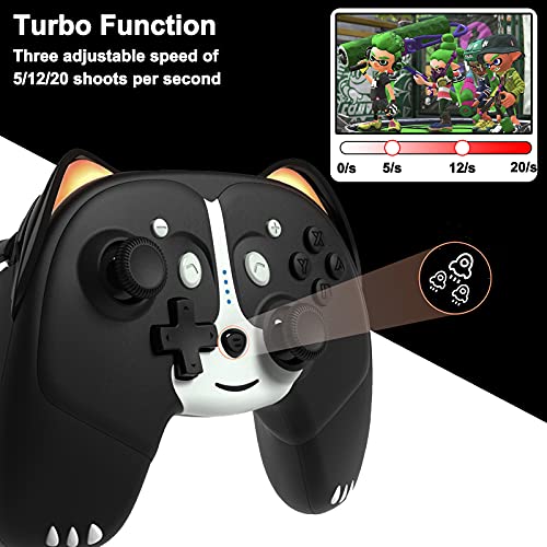 Mando Inalámbrico Compatible con Nintendo Switch, Maegoo Mando Switch Pro con 6 Ejes Gyro Turbo y Función Vibración Dual, Cat Cute Game Mando Regalos con Luz Respiración