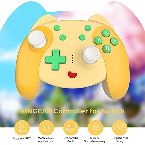 Mando Inalámbrico para Nintendo Switch, KINGEAR Pro Controller para Nintendo Switch/Switch Lite, Gaming PC Controlador con NFC/ Despertador/ Turbo/ 6-Ejes, Regalos kawaii para Mujeres/ Hombres