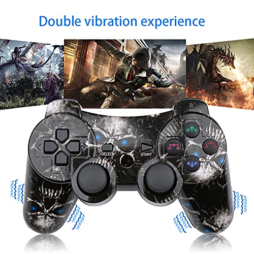 Mando Inalámbrico para PS3, Bluetooth Controlador Play 3 Joystick Gamepad con Doble Vibración Six-Axis para Playstation 3 (Galaxy + Skull)