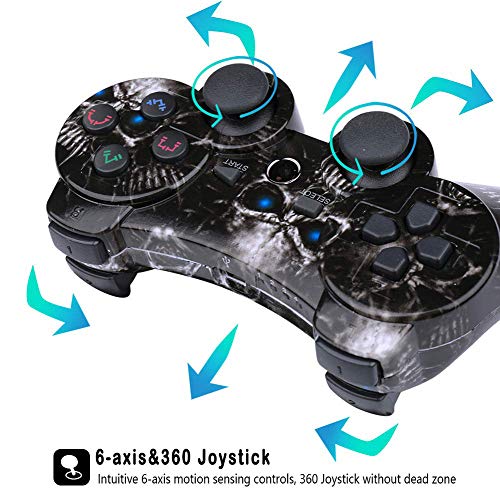 Mando Inalámbrico para PS3 Doble Vibración Six-Axis Bluetooth Gamepad Recargable Joystick para Playstation 3(Cráneo)