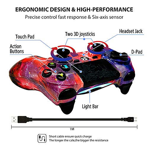 Mando Inalámbrico para PS4, Controlador de Doble Vibración de Alto Rendimiento Compatible con Playstation 4 / Pro/Slim/PC con Función De Audio, Mini LED - Galaxy