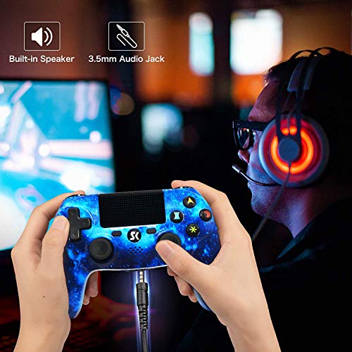 Mando inalámbrico para PS4, Gamepad Double Shock de Alto Rendimiento Compatible con Playstation 4 / Pro/Slim/PC con Cable de Carga - Blue