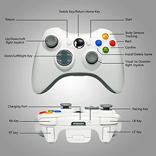 Mando inalámbrico para Xbox 360, 2,4 GHz, doble vibración, mando a distancia para Xbox 360, PC, Windows 7, 8, 10, con adaptador receptor (blanco)