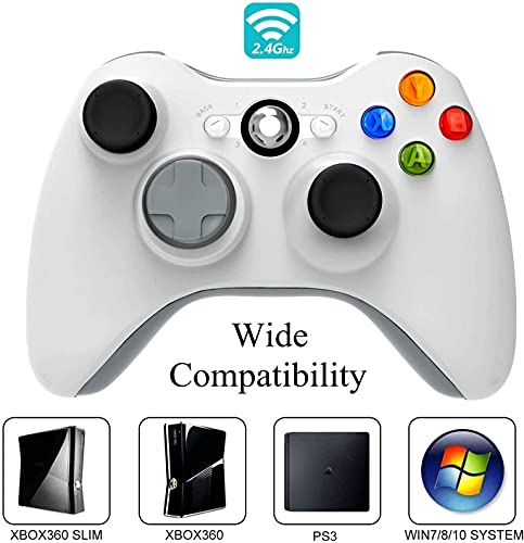 Mando inalámbrico para Xbox 360, 2,4 GHz, doble vibración, mando a distancia para Xbox 360, PC, Windows 7, 8, 10, con adaptador receptor (blanco)