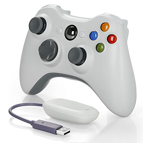 Mando inalámbrico para Xbox 360, 2,4 GHz, doble vibración, mando a distancia para Xbox 360, PC, Windows 7, 8, 10, con adaptador receptor (blanco)