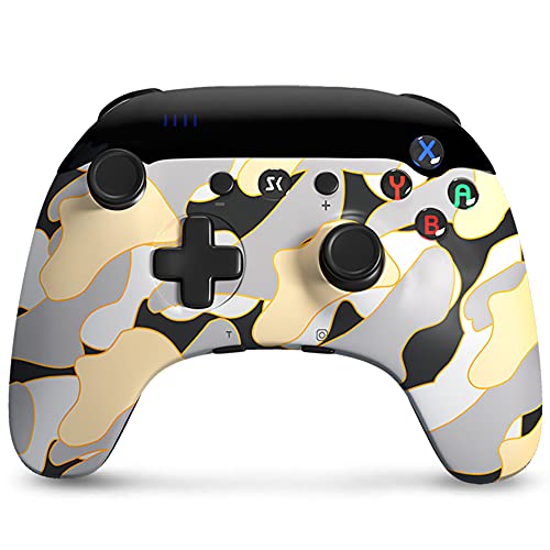 Mando para Nintendo Switch, Inalámbrico Mando Switch Pro Gamepad Mandos con 6-Axis & Doble Vibración, Función Turbo para Nintendo Switch/Switch Lite/PC (Camuflaje Dorado)