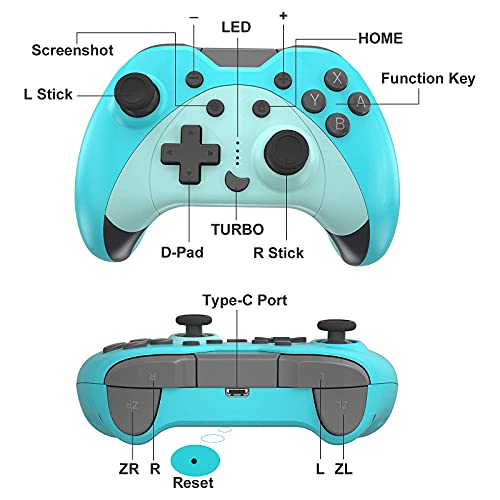 Mando para Nintendo Switch, KINGEAR Inalambrico Pro Controller Compatible con Switch/Switch Lite/PC, Kawaii Gato Gamepad Joystick con 6 Ejes/Turbo/Control de movimiento，Kawaii Gifts for Friends