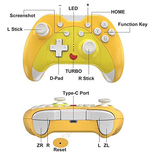 Mando para Nintendo Switch, KINGEAR Inalambrico Pro Controller Compatible con Switch/Switch Lite/PC, Kawaii Gato Gamepad Joystick con 6 Ejes/Turbo/Control de movimiento, Kawaii Gifts for Friends