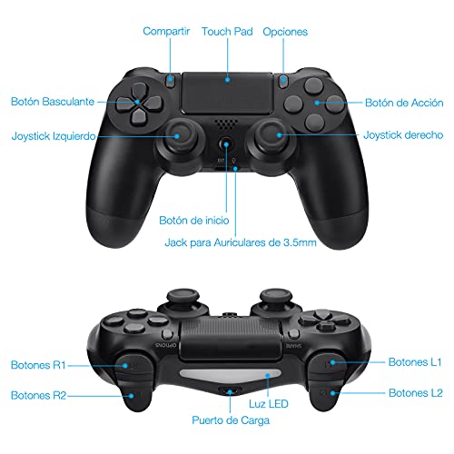 Mando para PS-4, Mando Inalámbrico para PS-4 Controller Doble shock 4 con Doble Vibración, Audio,Panel Táctil de Alta Precisión,Sensor Giroscópico de 6 Ejes, Bluetooth 360 ​​° Joystick