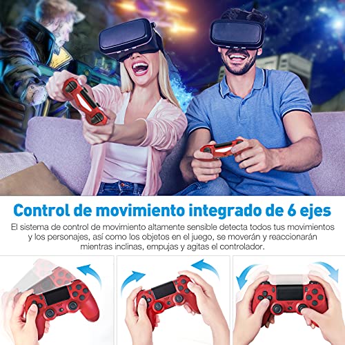 Mando para PS4, Mando Inalámbrico PS4 Controlador Bluetooth Gamepad con Doble Vibración Recargable Control Remoto de 6 Ejes Choque G-Sensor con TouchPad y Conector de Audio-Rojo