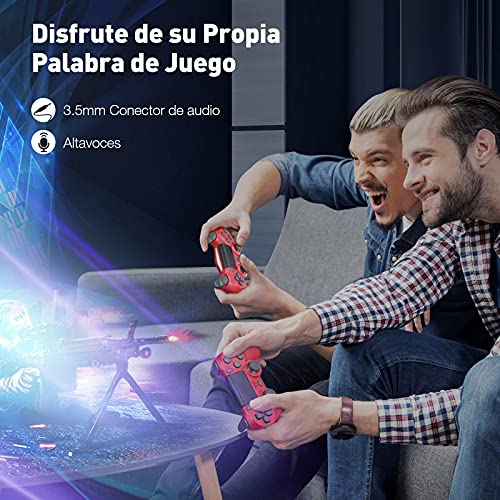 Mando para PS4, Mando Inalámbrico PS4 Controlador Bluetooth Gamepad con Doble Vibración Recargable Control Remoto de 6 Ejes Choque G-Sensor con TouchPad y Conector de Audio-Rojo