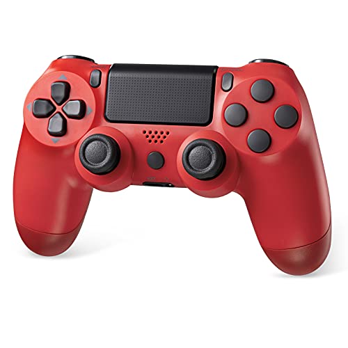Mando para PS4, Mando Inalámbrico PS4 Controlador Bluetooth Gamepad con Doble Vibración Recargable Control Remoto de 6 Ejes Choque G-Sensor con TouchPad y Conector de Audio-Rojo