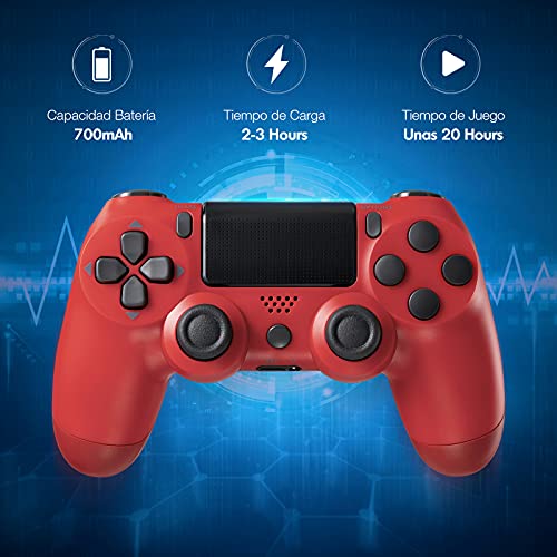 Mando para PS4, Mando Inalámbrico PS4 Controlador Bluetooth Gamepad con Doble Vibración Recargable Control Remoto de 6 Ejes Choque G-Sensor con TouchPad y Conector de Audio-Rojo