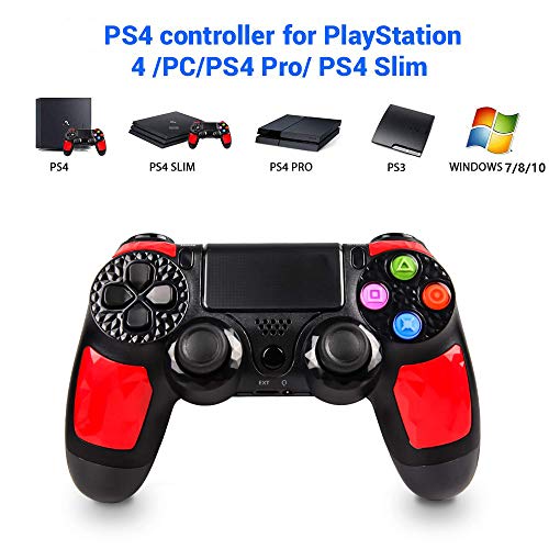 Mando para PS4,Controlador De Juegos Inalámbrico con Control De Vibración Dual del Motor De Doble Palanca joysticks Gamepad para Playstation 4 - rojo