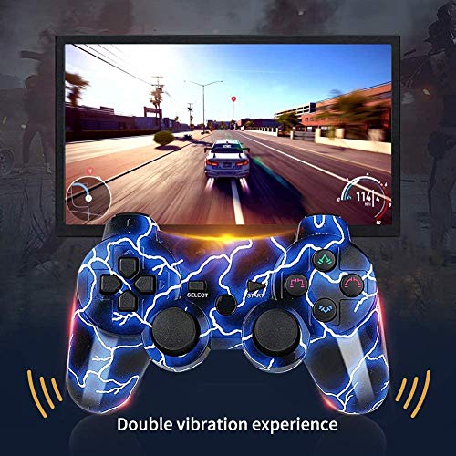 Mando PS3 Inalámbrico Gamepad Bluetooth PS3 Controller Joystick con Doble Vibración SIX-AXIS para PlayStation 3 / PC (Galaxy & Azul)