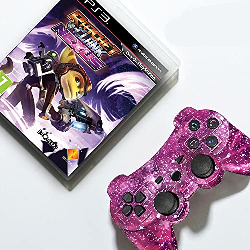 Mando PS3 Inalámbrico Gamepad Bluetooth PS3 Controller Joystick con Doble Vibración SIX-AXIS para PlayStation 3 / PC (Galaxy Púrpura)