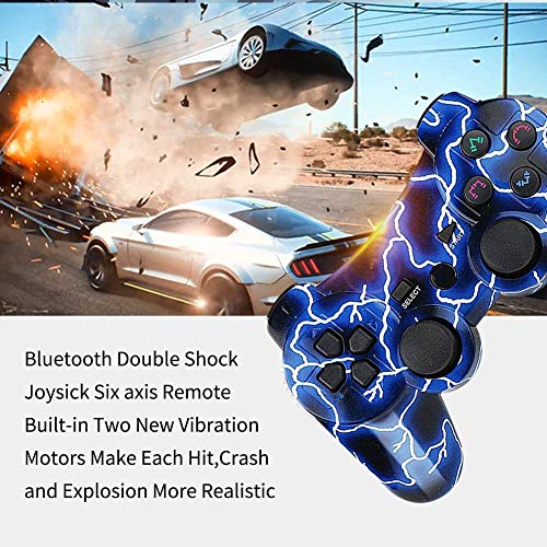 Mando PS3 Inalámbrico Gamepad Bluetooth PS3 Controller Joystick con Doble Vibración SIX-AXIS para PlayStation 3 / PC (Relámpago Azul)