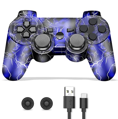 Mando PS3, Mando Inalámbrico para Playstation 3, Mando PS3 Inalámbrico Bluetooth Joystick Doble Vibración con Cable y Agarres para el Pulgar