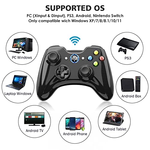 Mando PS3 PC Inalámbrico, [Regalos Navidad] EasySMX 2.4G Controller Gaming PC, Gamepad PS3 Controlador PS3, PC de Doble Vibración, Batería de Litio Juega con 8 Horas para Windows/PS3/PC/Móvil Android