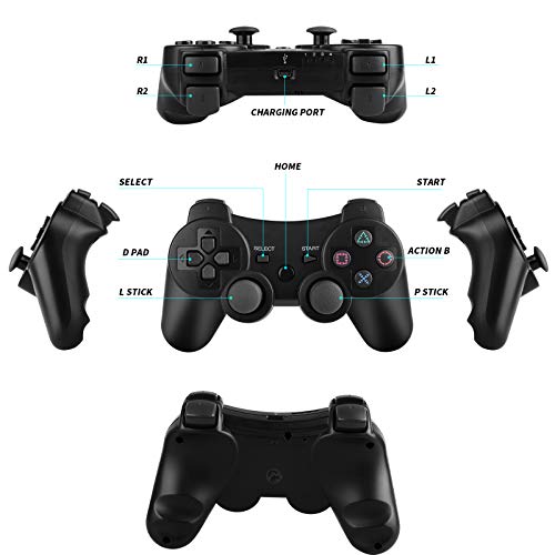 Mando PS3, Zexrow Mando Inalámbrico para PS3, Bluetooth Controller Bluetooth con Doble Vibración, Sensor de Movimiento Giroscopio, Joystick para Playstation 3