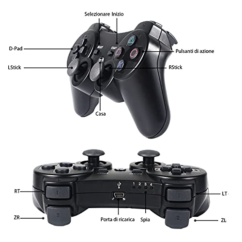 Mando PS3,Sefitopher Bluetooth Controller Joystick con Doble vibración Compatible para Playstation 3 con Cable