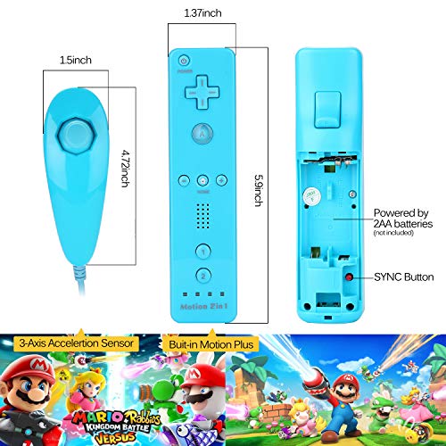 Mando Wii WADEO Wii Remore, integrado Motion Plus mando a distancia y mando Nunchuck + funda para Nintendo Wii y Wii U, 2 unidades